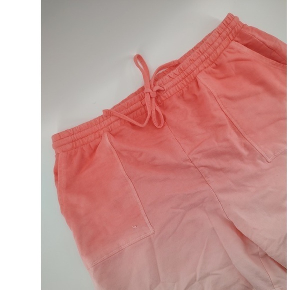 Pink Ombre Dip Dye French Terry Shorts Coral Drawstring Cotton TPW-5154X Size 3X